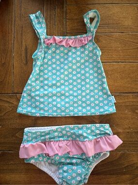 i play. Floral Ruffle Tankini Set in Aqua and Pink
